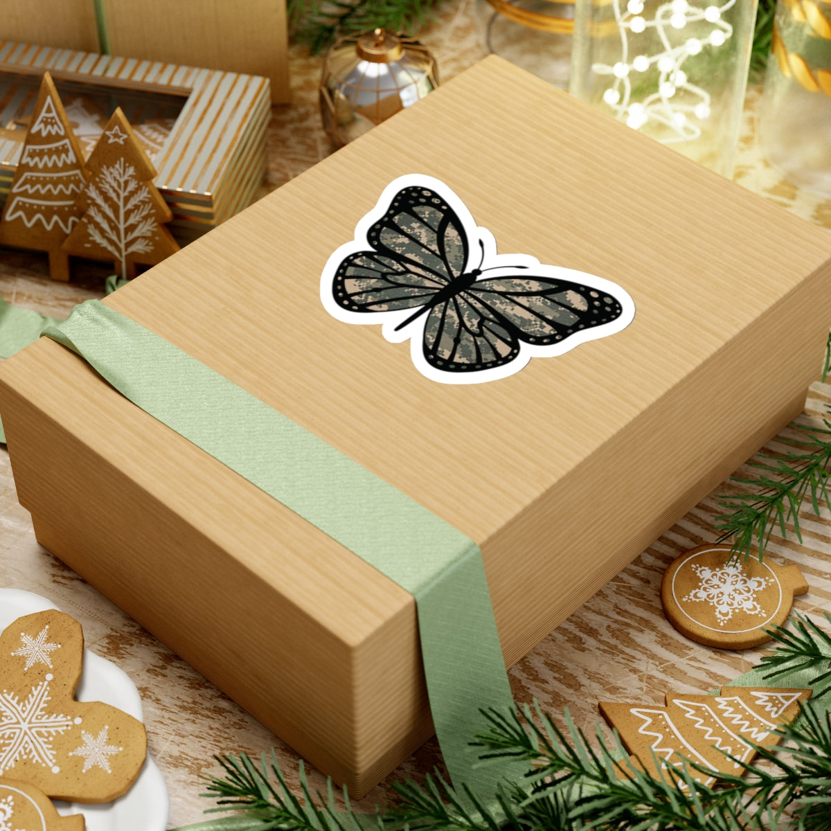 Camo Butterfly Kiss-Cut Stickers for the Army Marine Corps Military Wife Gift