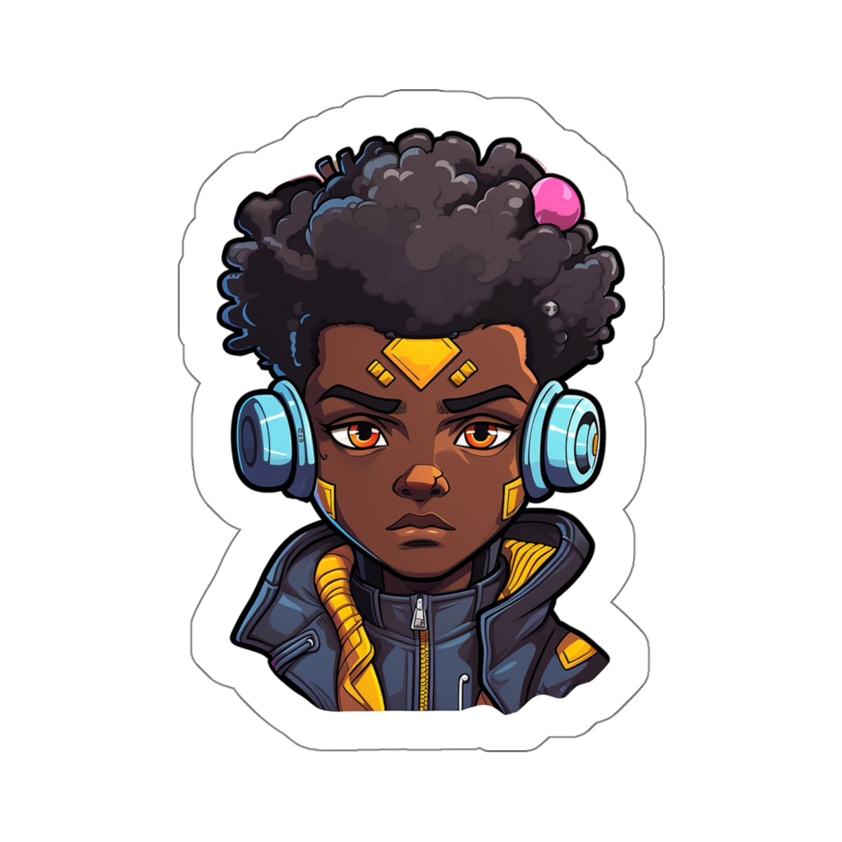 Kawaii Anime Style African American Young Man Boy with Headphones Kiss-Cut Stickers