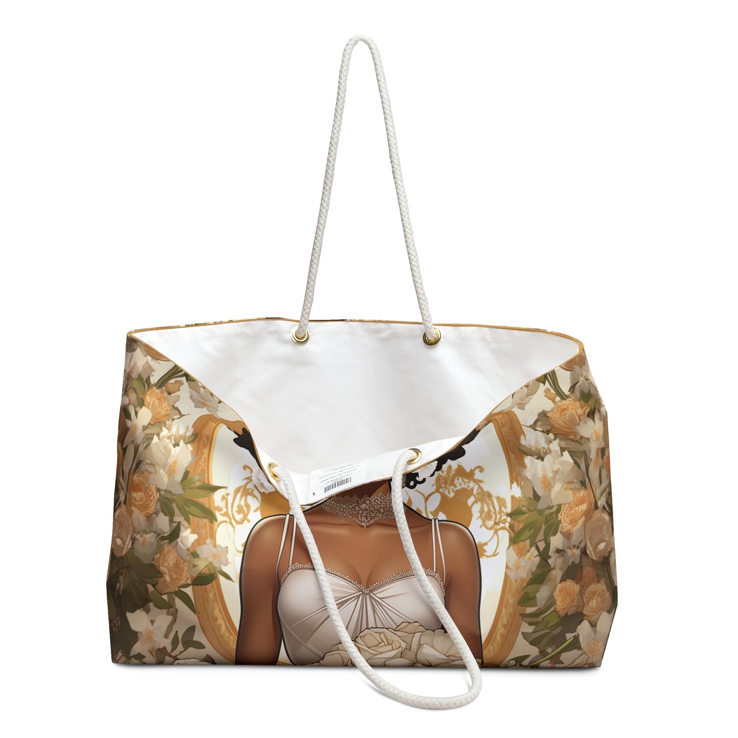 Beautiful African American Bride in Peach-colored Flowers Beach or Weekender Tote Bag