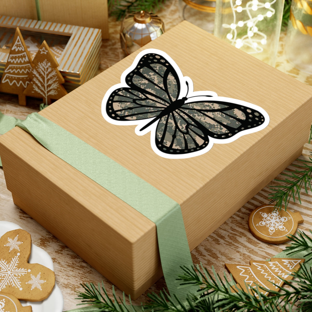 Camo Butterfly Kiss-Cut Stickers for the Army Marine Corps Military Wife Gift