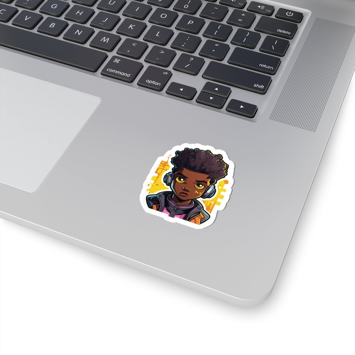 Kawaii Anime Style African American (Black) Young Man (Boy) in Yellow or Golden Background Kiss-Cut Stickers