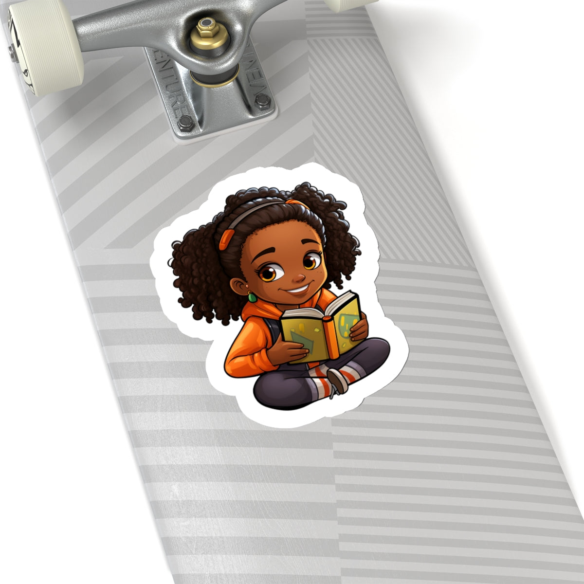 Chibi African American (Black) Book Dragon Power Reader Kiss-Cut Stickers