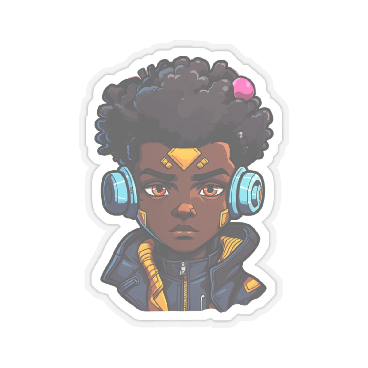 Kawaii Anime Style African American Young Man Boy with Headphones Kiss-Cut Stickers