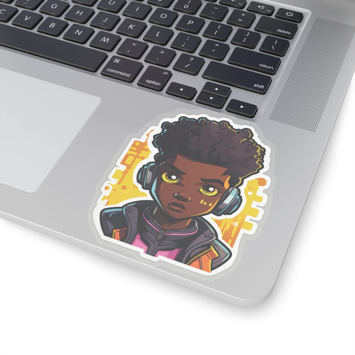 Kawaii Anime Style African American (Black) Young Man (Boy) in Yellow or Golden Background Kiss-Cut Stickers