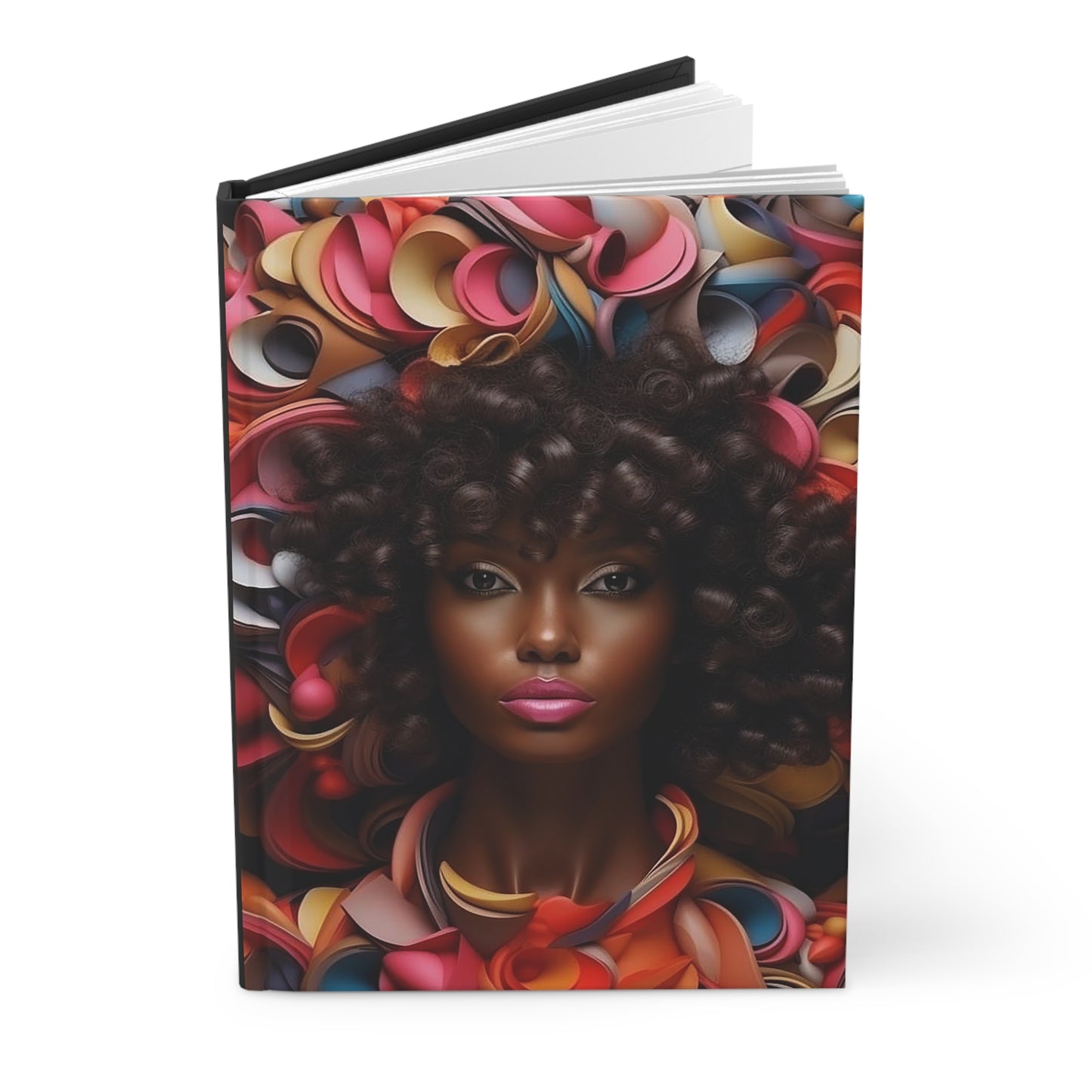 African American Woman Among Red, Yellow and Blue Flowers Hardcover Journal Matte