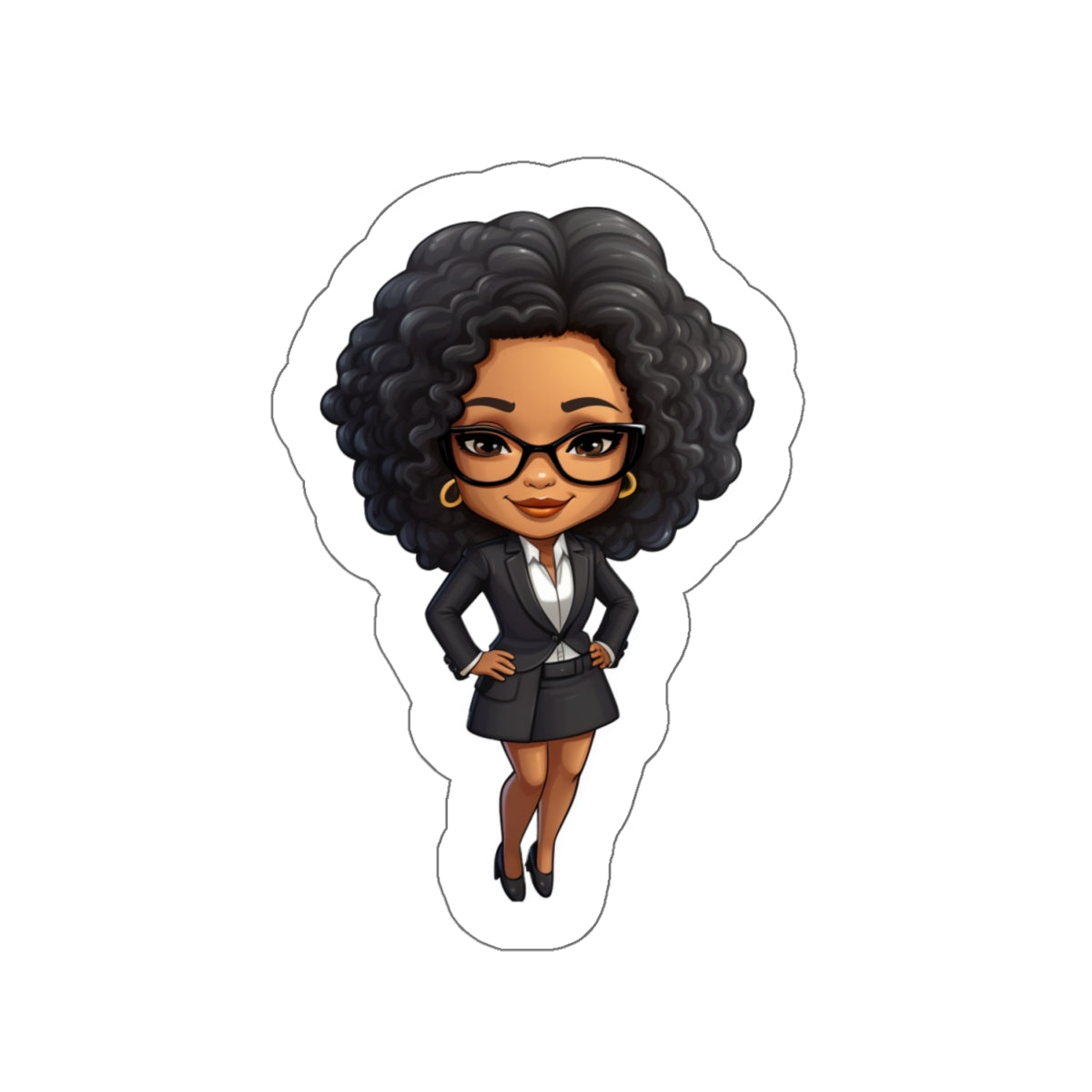 Chibi Style African American Business Woman (Boss Babe) in Black Suit with Skirt Kiss-Cut Stickers