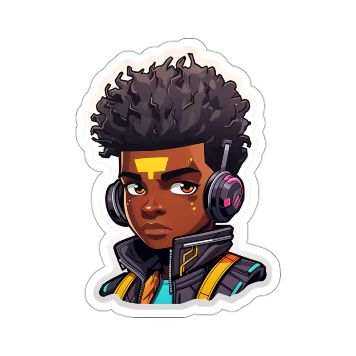Kawaii Anime Style African American Black Young Man Boy WIth Headphones and Jacket Kiss-Cut Stickers