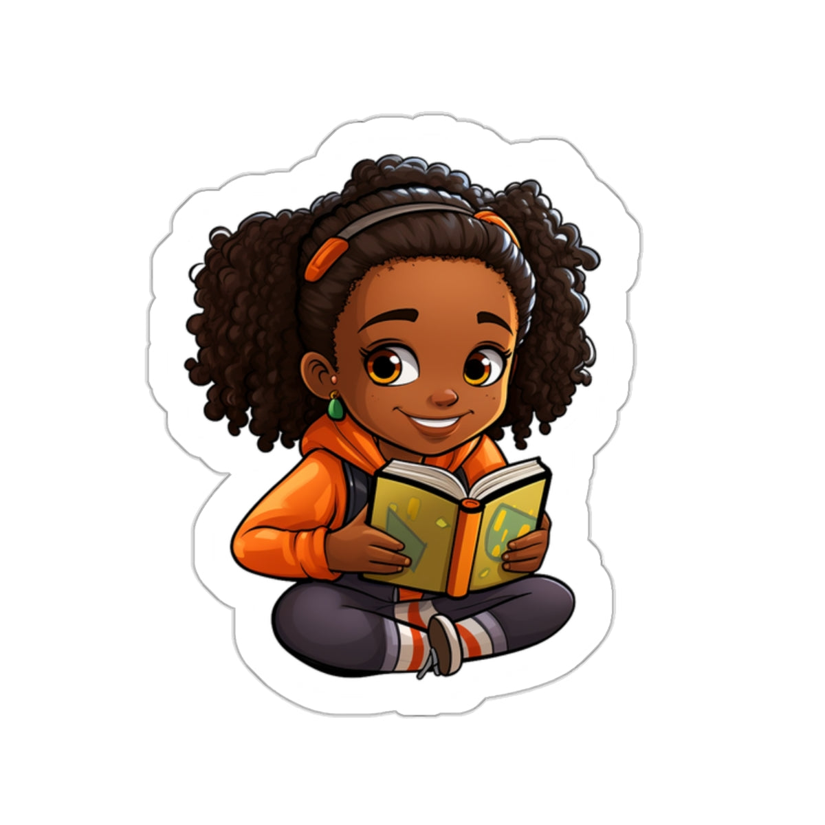Chibi African American (Black) Book Dragon Power Reader Kiss-Cut Stickers