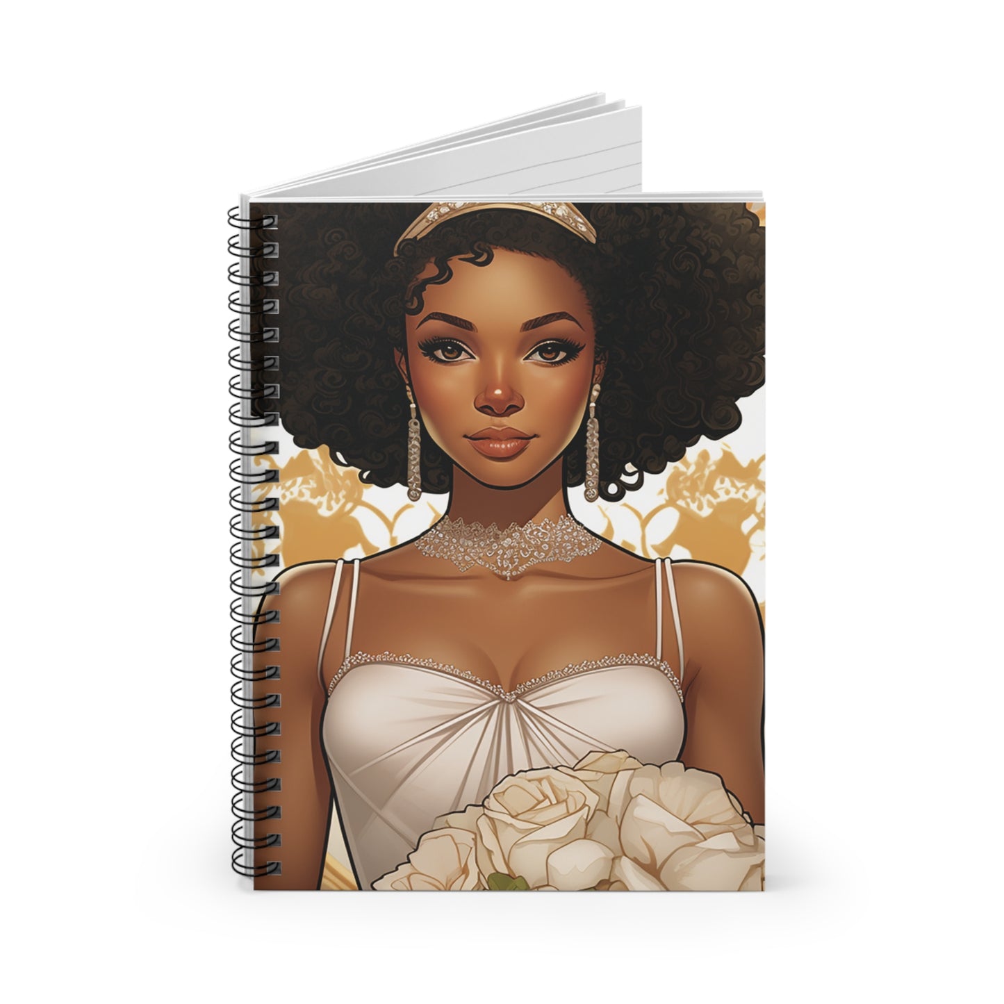 Beautiful African American Bride in Peach-colored Flowers Spiral Notebook - Ruled Line
