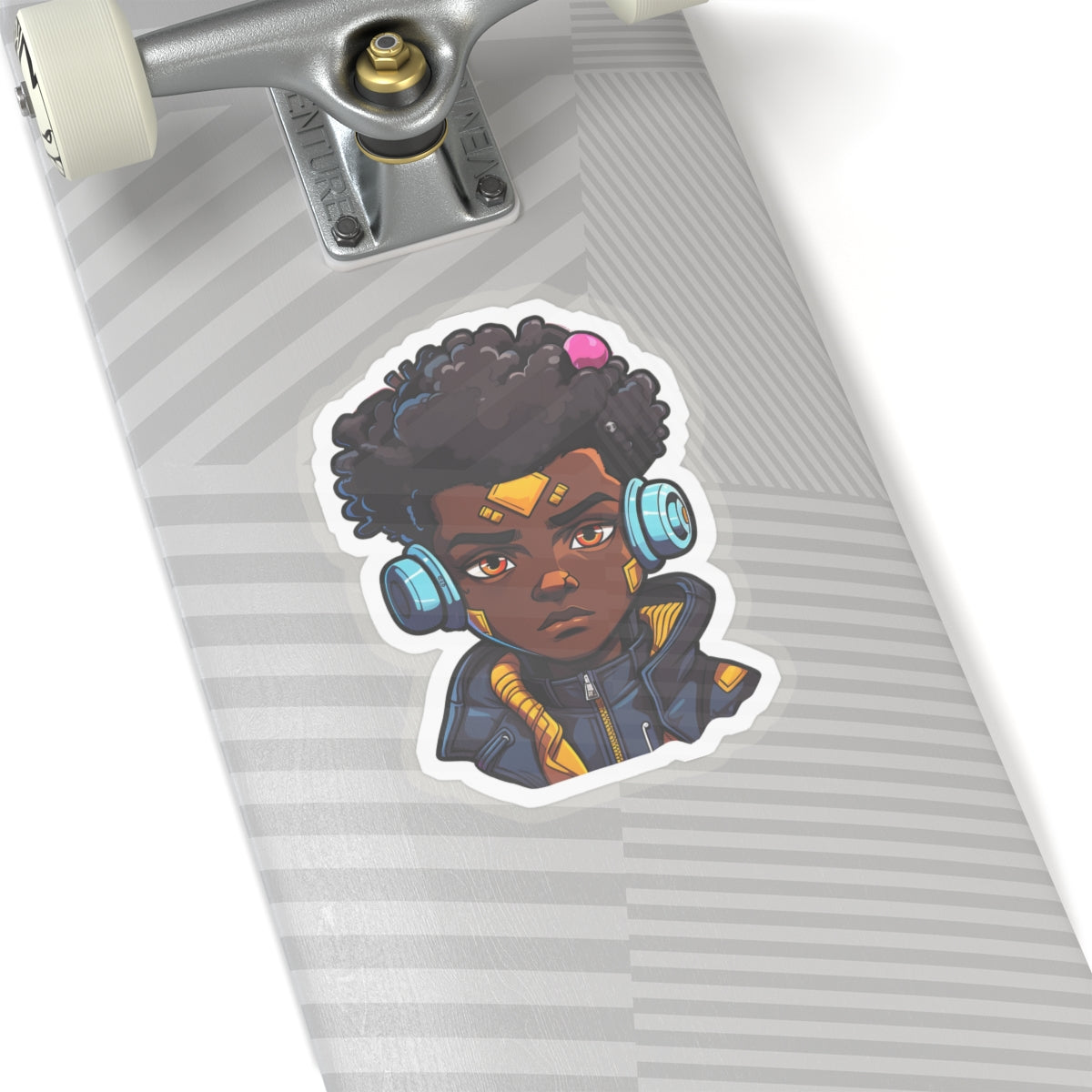 Kawaii Anime Style African American Young Man Boy with Headphones Kiss-Cut Stickers