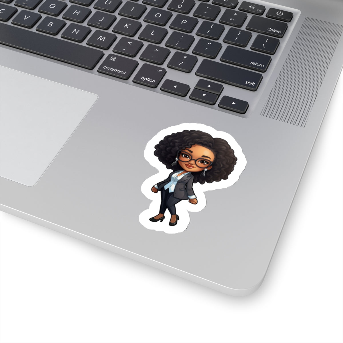 Chibi Style African American (Black) Business Woman Boss Babe in Black Suit Kiss-Cut Stickers
