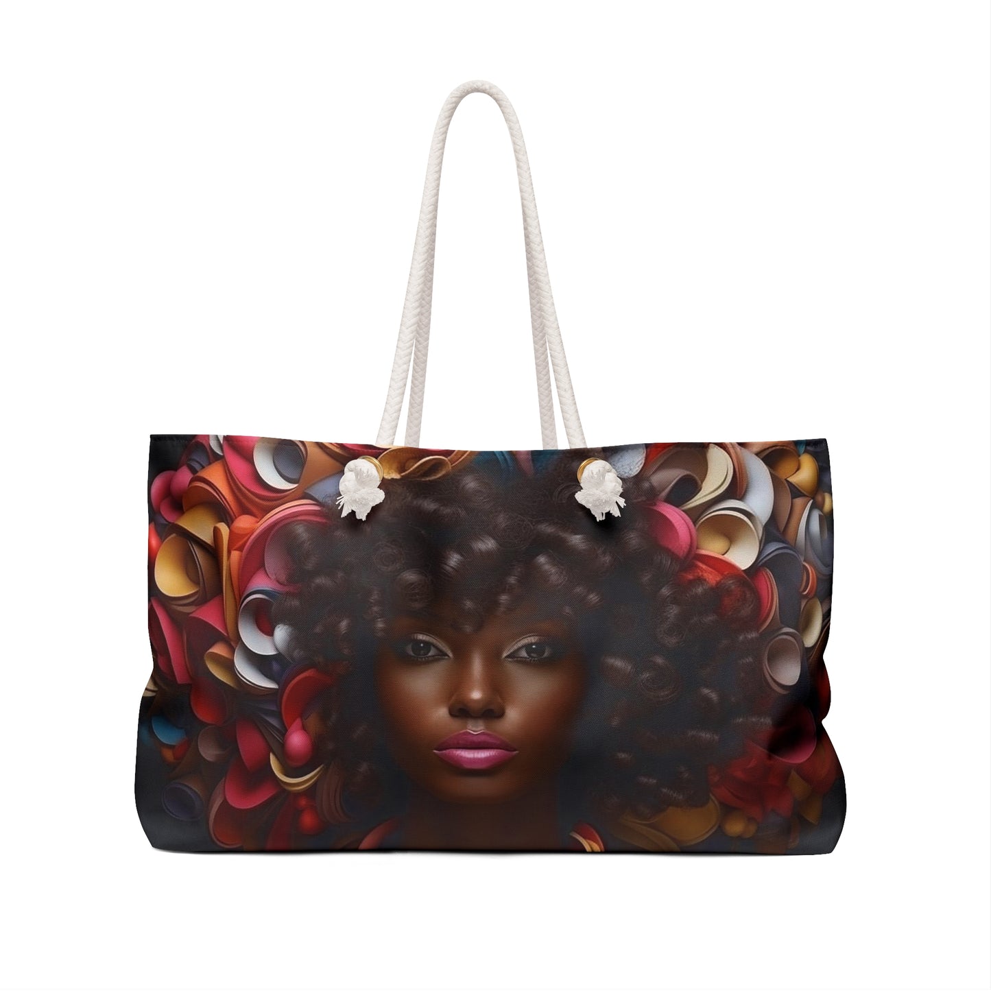 African American Beauty Among Red Flowers Beach, Honeymoon, Weekender Tote Bag
