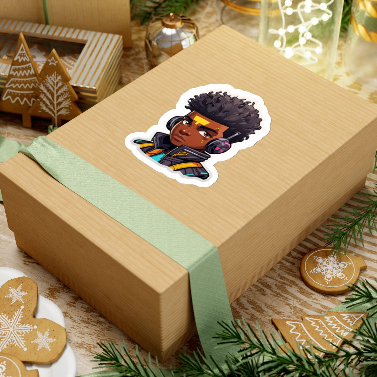 Kawaii Anime Style African American Black Young Man Boy WIth Headphones and Jacket Kiss-Cut Stickers