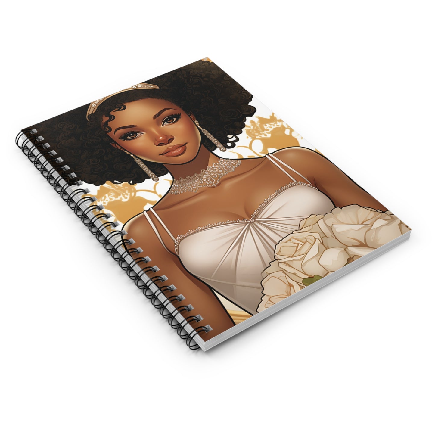 Beautiful African American Bride in Peach-colored Flowers Spiral Notebook - Ruled Line