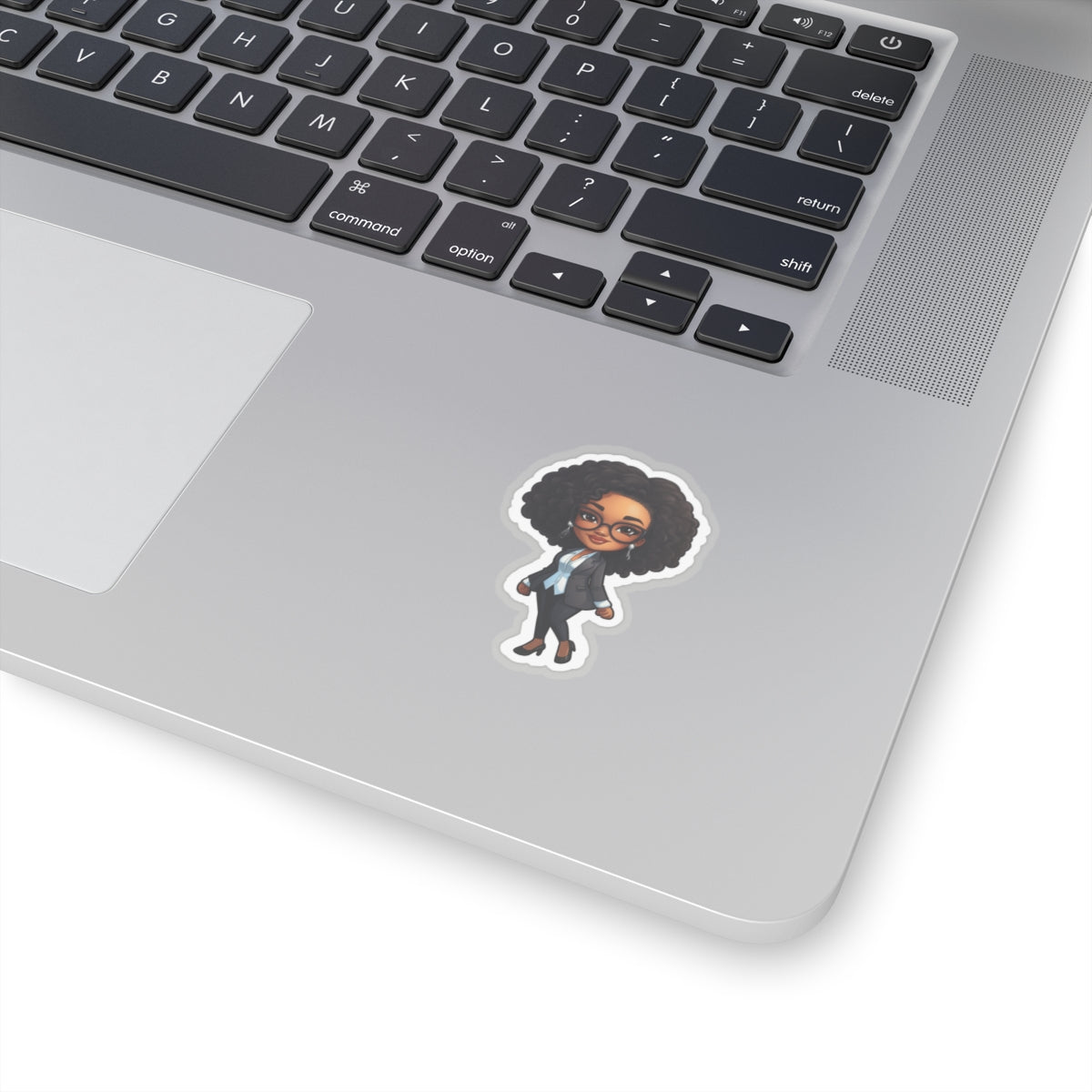 Chibi Style African American (Black) Business Woman Boss Babe in Black Suit Kiss-Cut Stickers