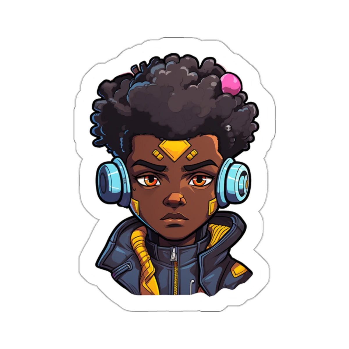 Kawaii Anime Style African American Young Man Boy with Headphones Kiss-Cut Stickers