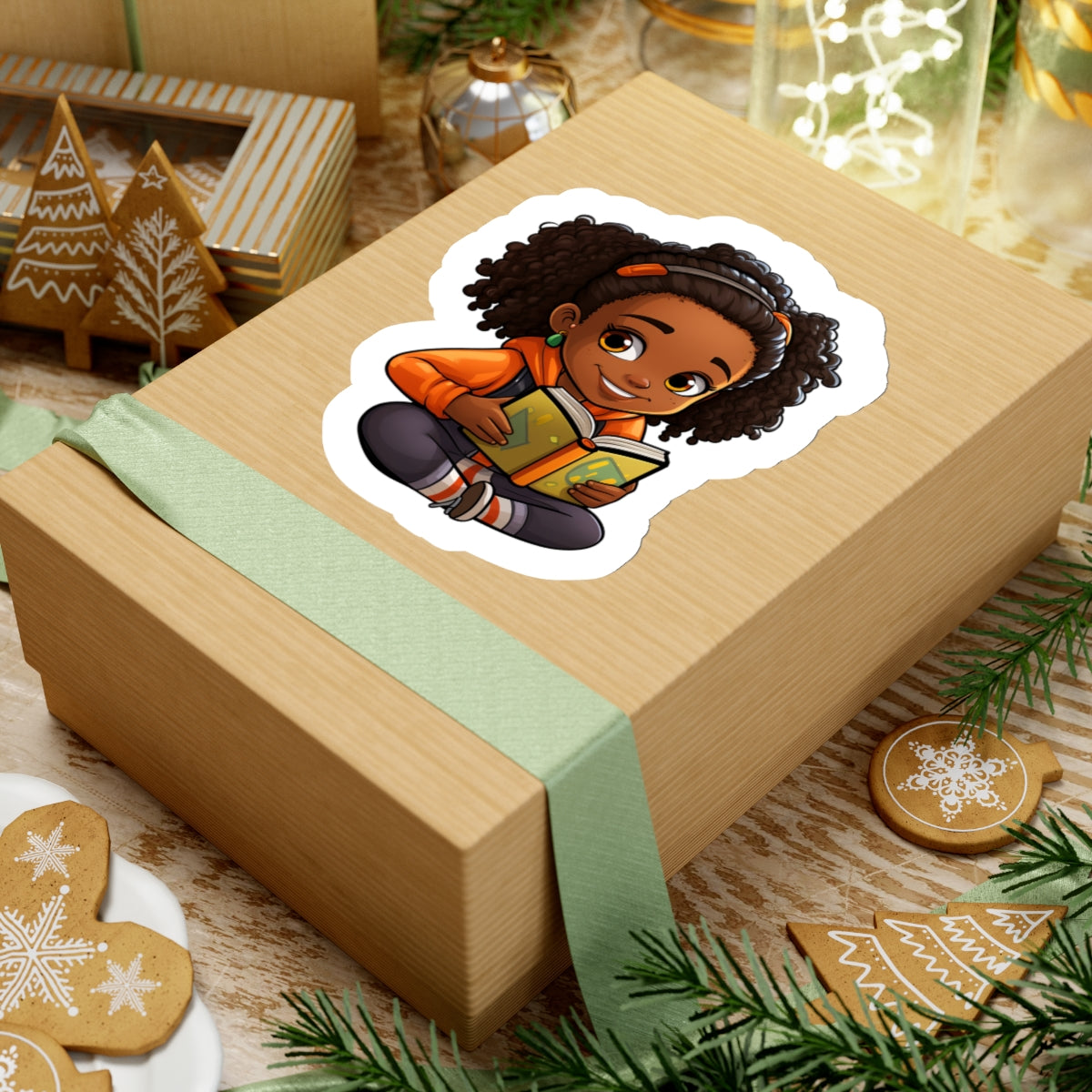 Chibi African American (Black) Book Dragon Power Reader Kiss-Cut Stickers