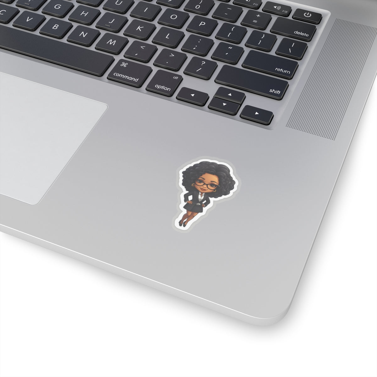 Chibi Style African American Business Woman (Boss Babe) in Black Suit with Skirt Kiss-Cut Stickers