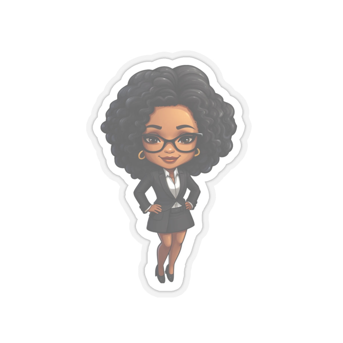 Chibi Style African American Business Woman (Boss Babe) in Black Suit with Skirt Kiss-Cut Stickers