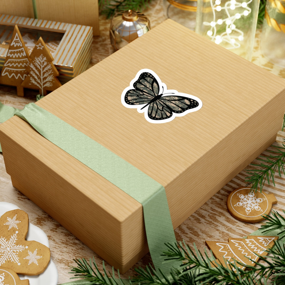 Camo Butterfly Kiss-Cut Stickers for the Army Marine Corps Military Wife Gift