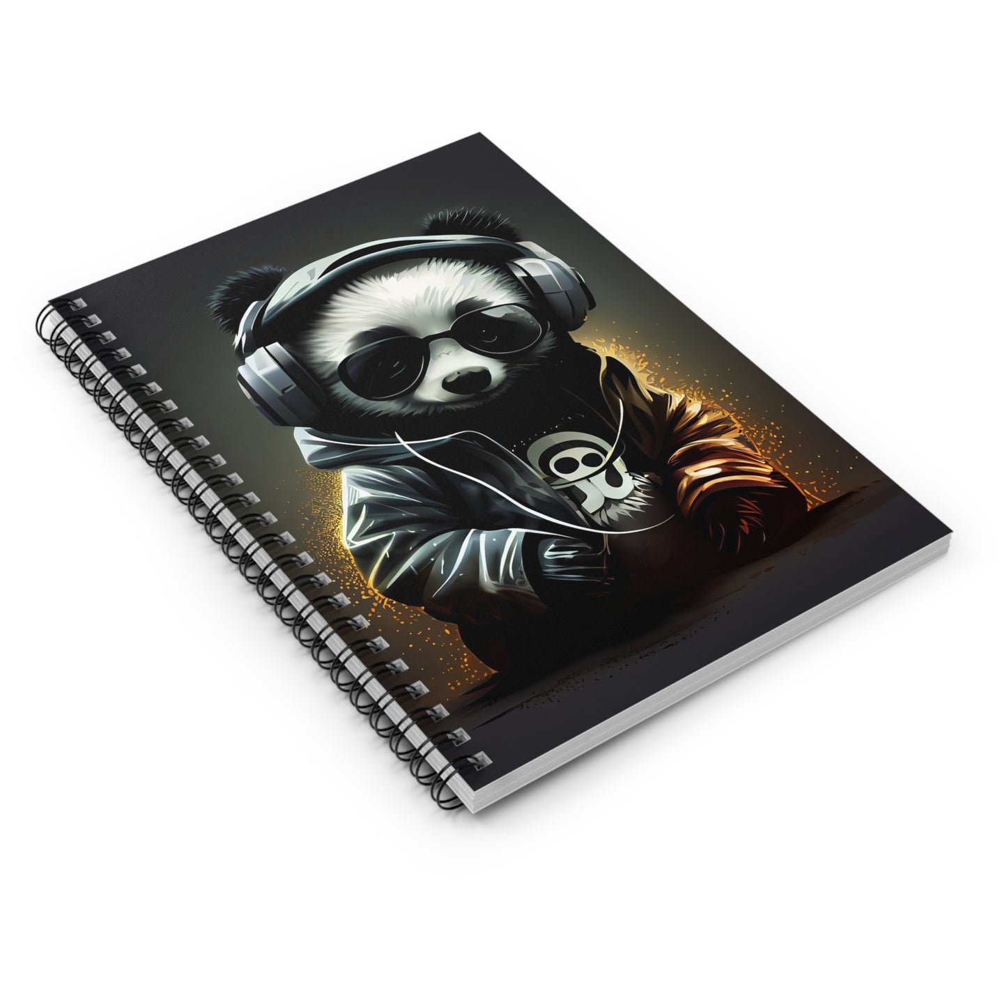 Cool Rockstar Panda with Headphones Spiral Notebook - Ruled Line