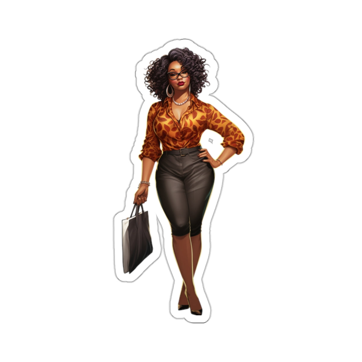 African American Black Business Woman in Orange with Laptop Bag Kiss-Cut Stickers