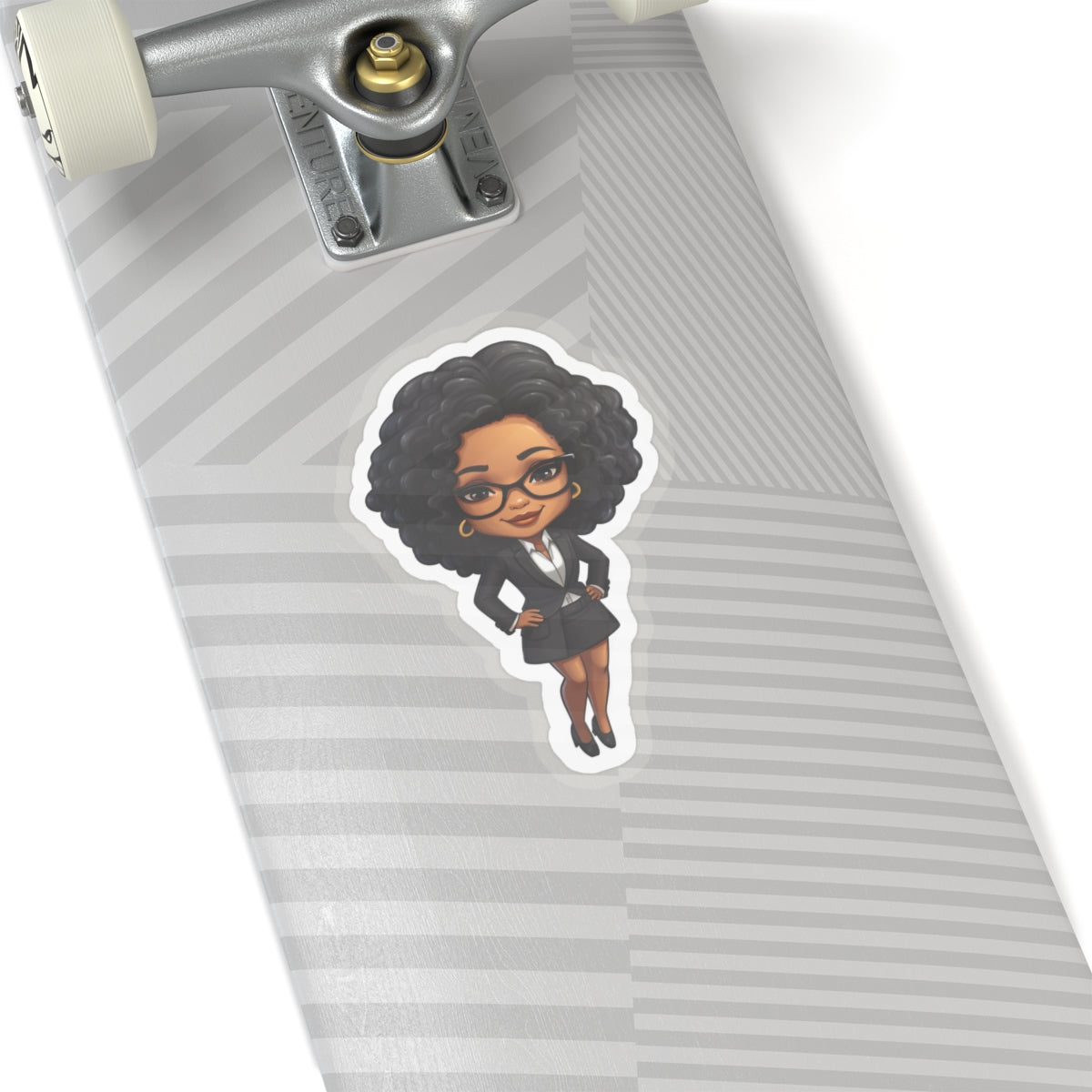 Chibi Style African American Business Woman (Boss Babe) in Black Suit with Skirt Kiss-Cut Stickers