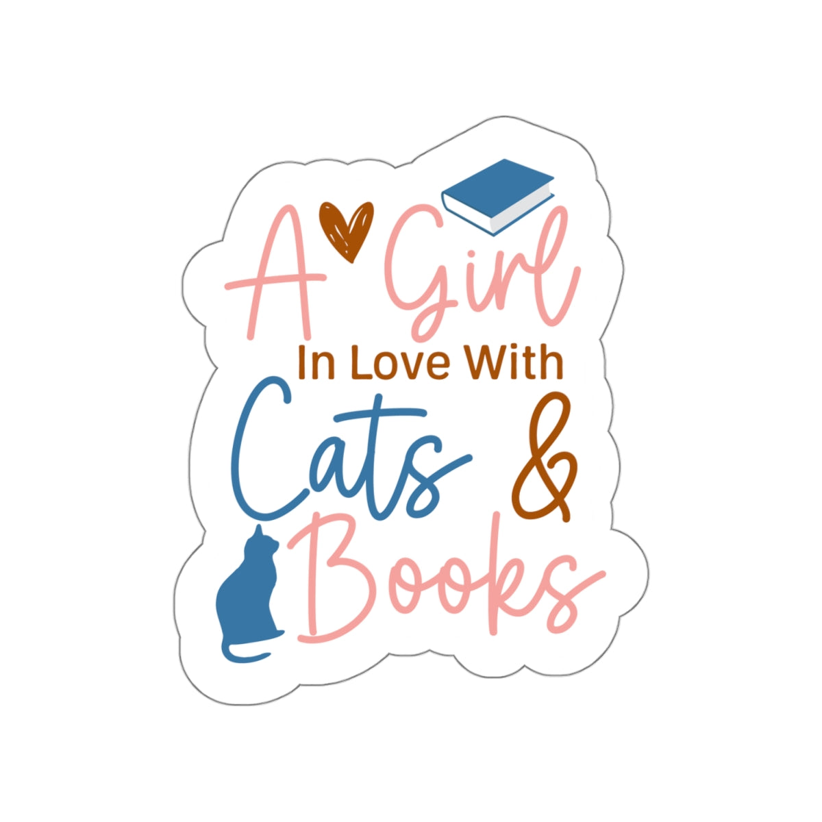 A Girl in Love with Her Cat and Books Kiss-Cut Stickers