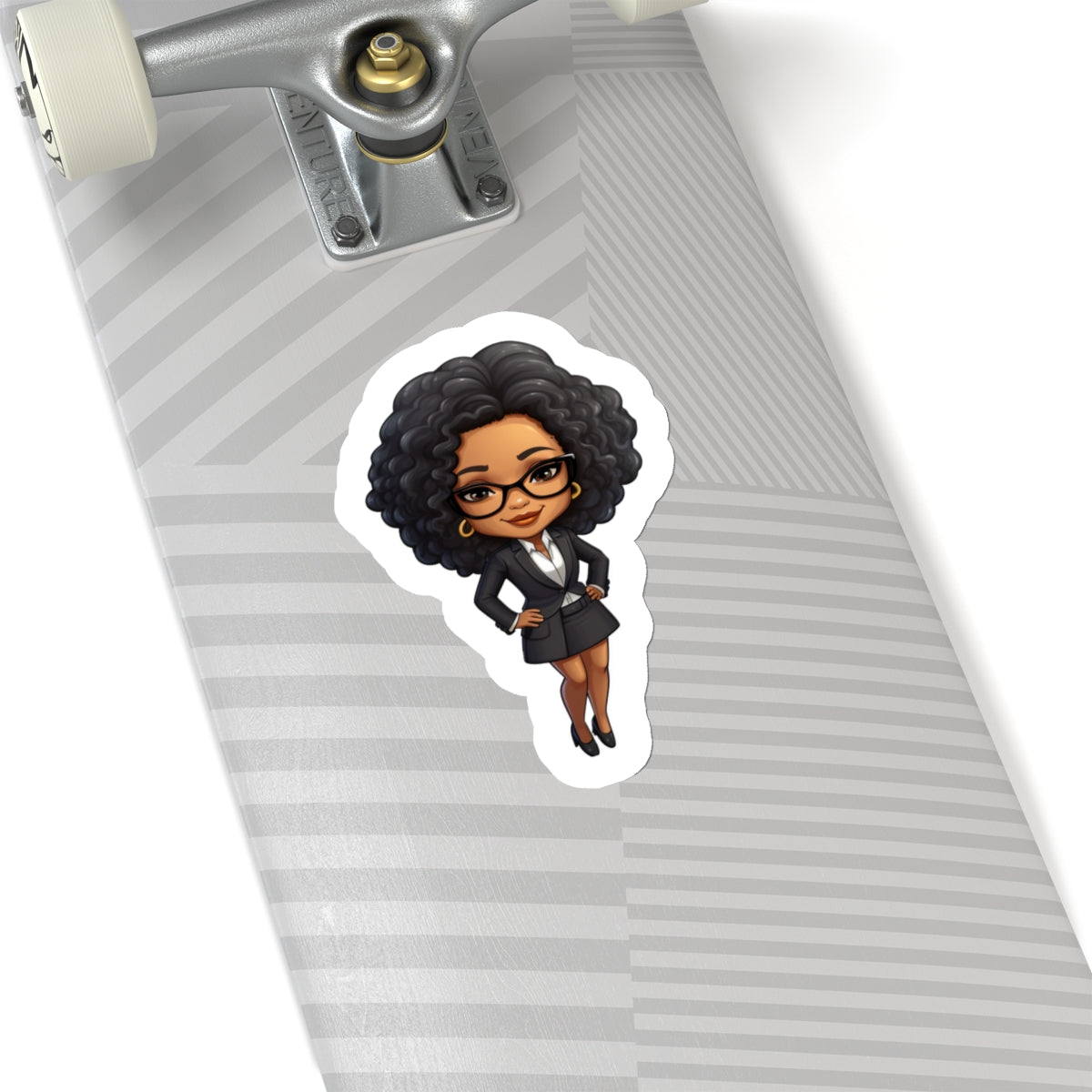 Chibi Style African American Business Woman (Boss Babe) in Black Suit with Skirt Kiss-Cut Stickers