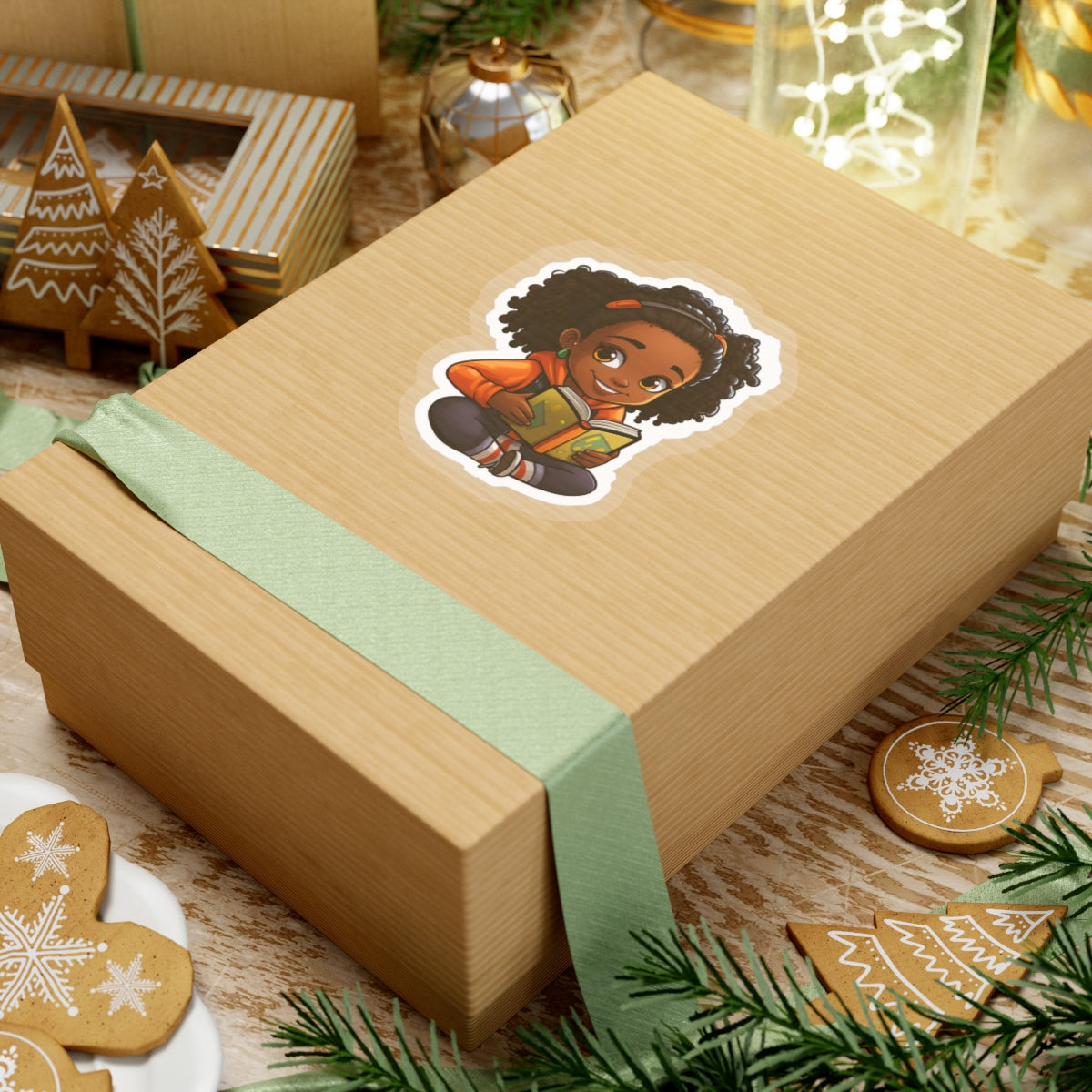 Chibi African American (Black) Book Dragon Power Reader Kiss-Cut Stickers