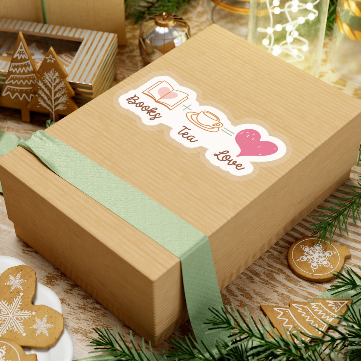 Books + Tea = Love (Books Plus Tea Equals Love) Book Lovers Kiss-Cut Stickers
