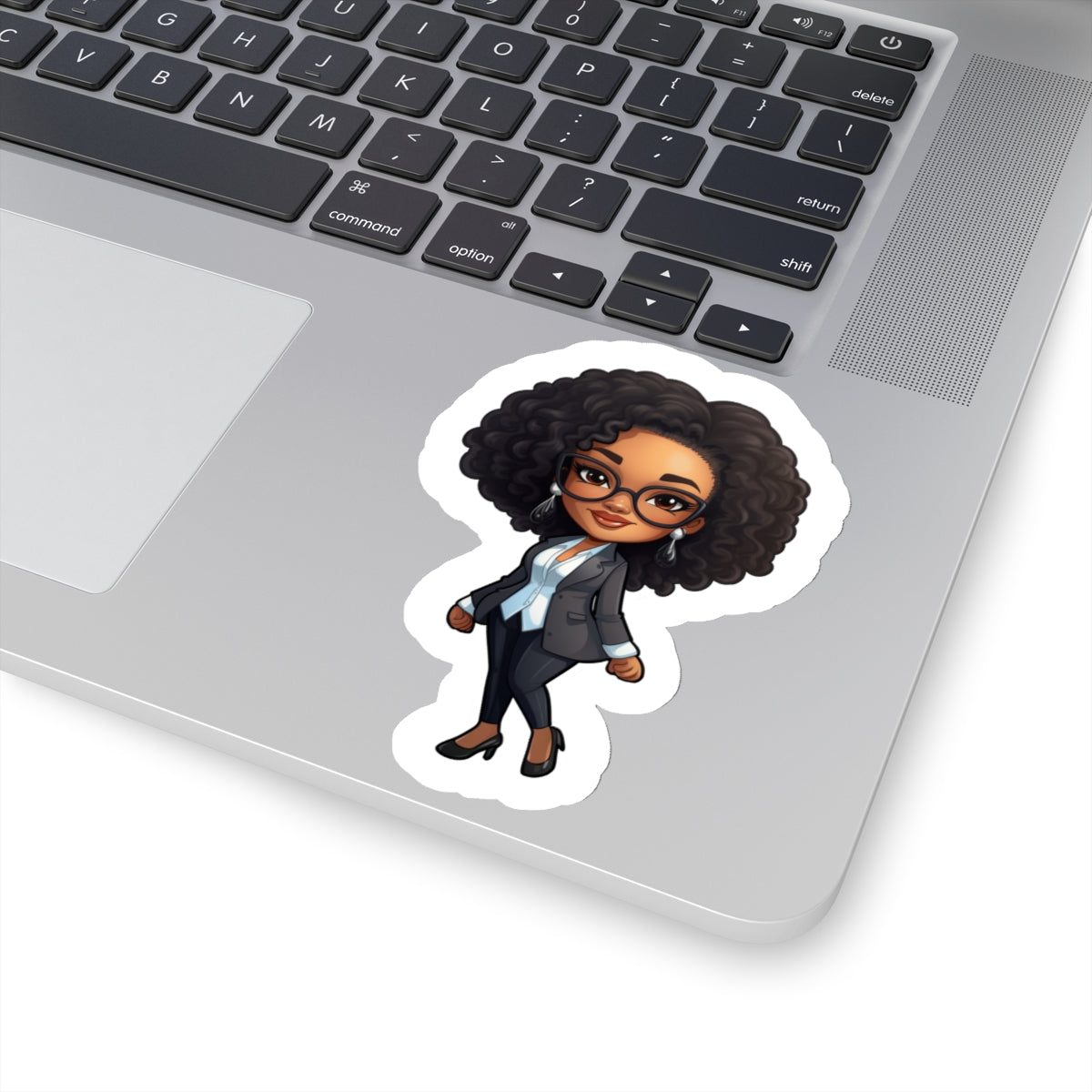 Chibi Style African American (Black) Business Woman Boss Babe in Black Suit Kiss-Cut Stickers