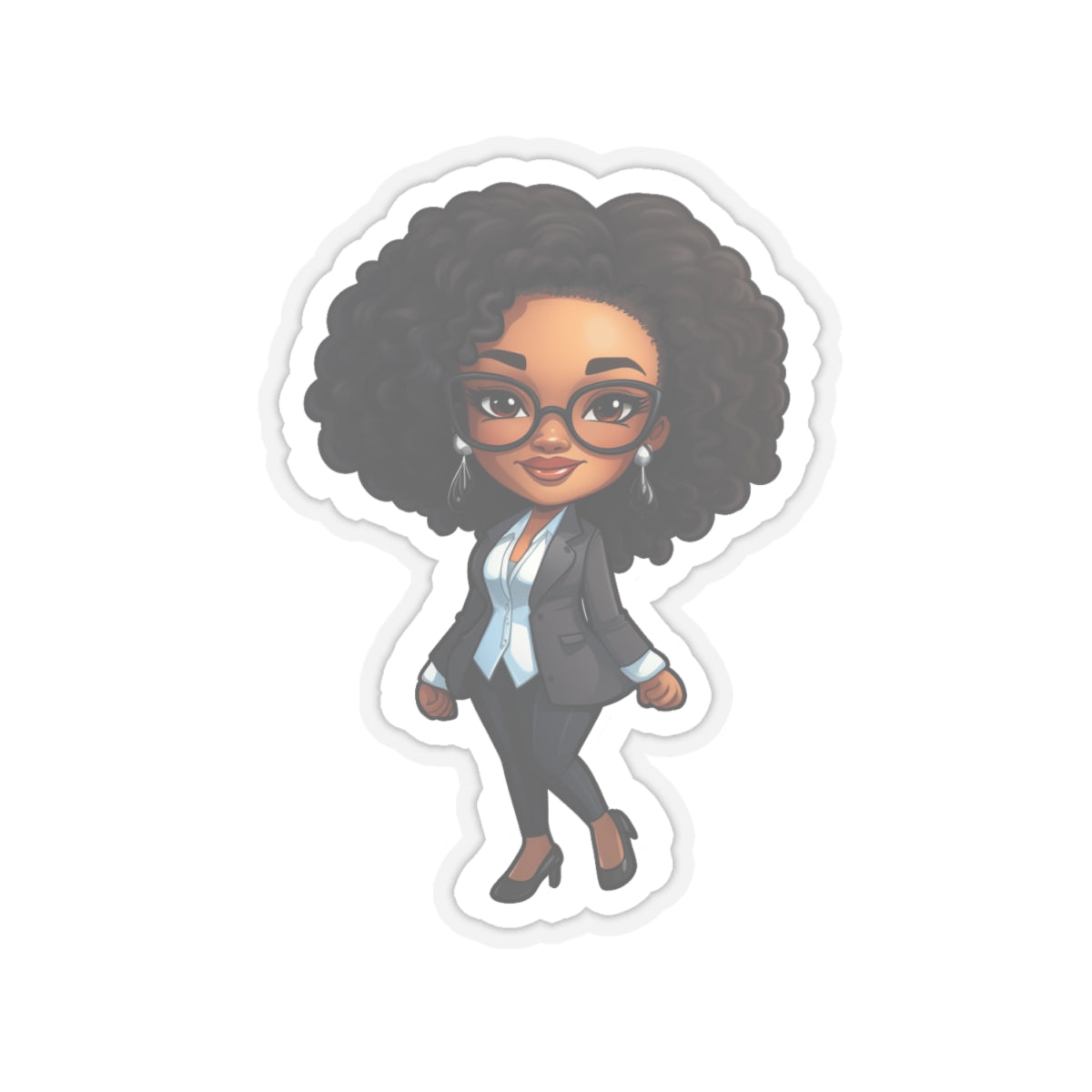 Chibi Style African American (Black) Business Woman Boss Babe in Black Suit Kiss-Cut Stickers