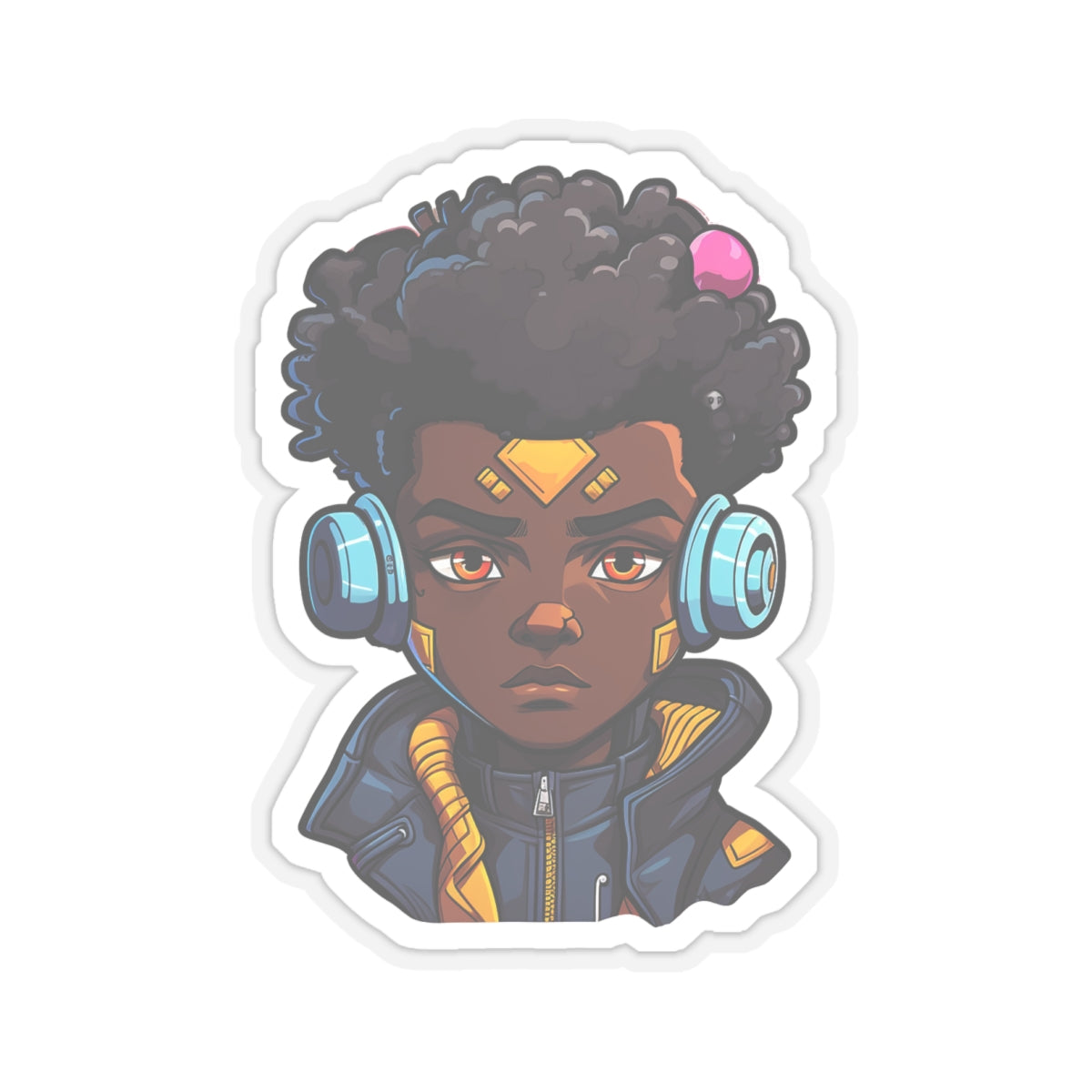 Kawaii Anime Style African American Young Man Boy with Headphones Kiss-Cut Stickers