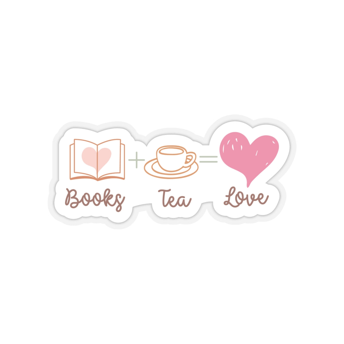 Books + Tea = Love (Books Plus Tea Equals Love) Book Lovers Kiss-Cut Stickers