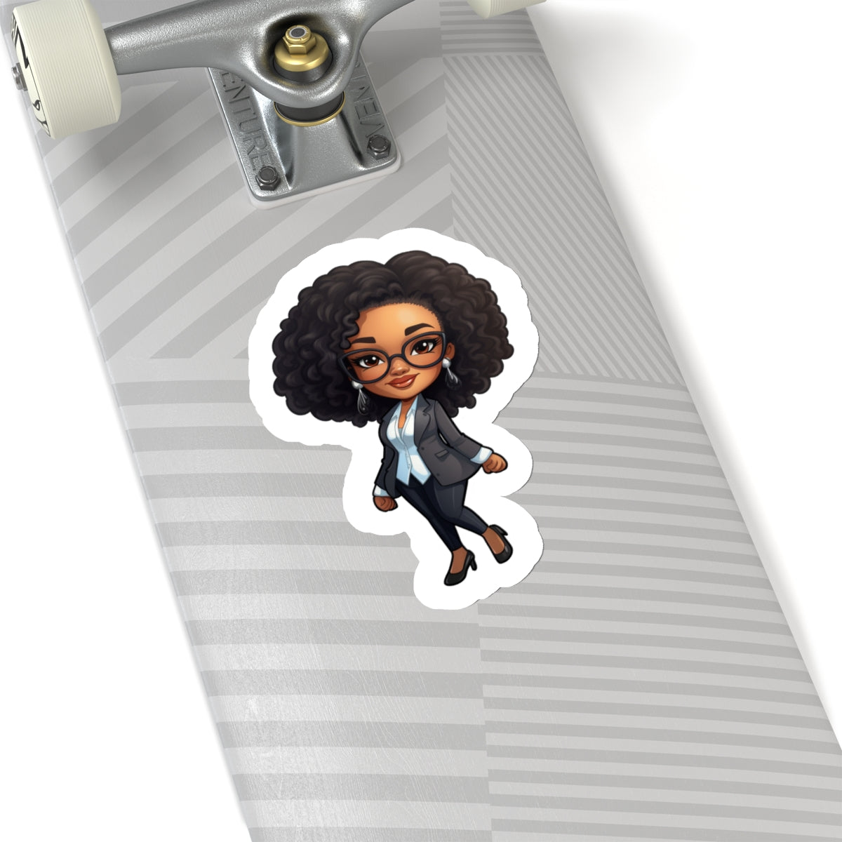 Chibi Style African American (Black) Business Woman Boss Babe in Black Suit Kiss-Cut Stickers