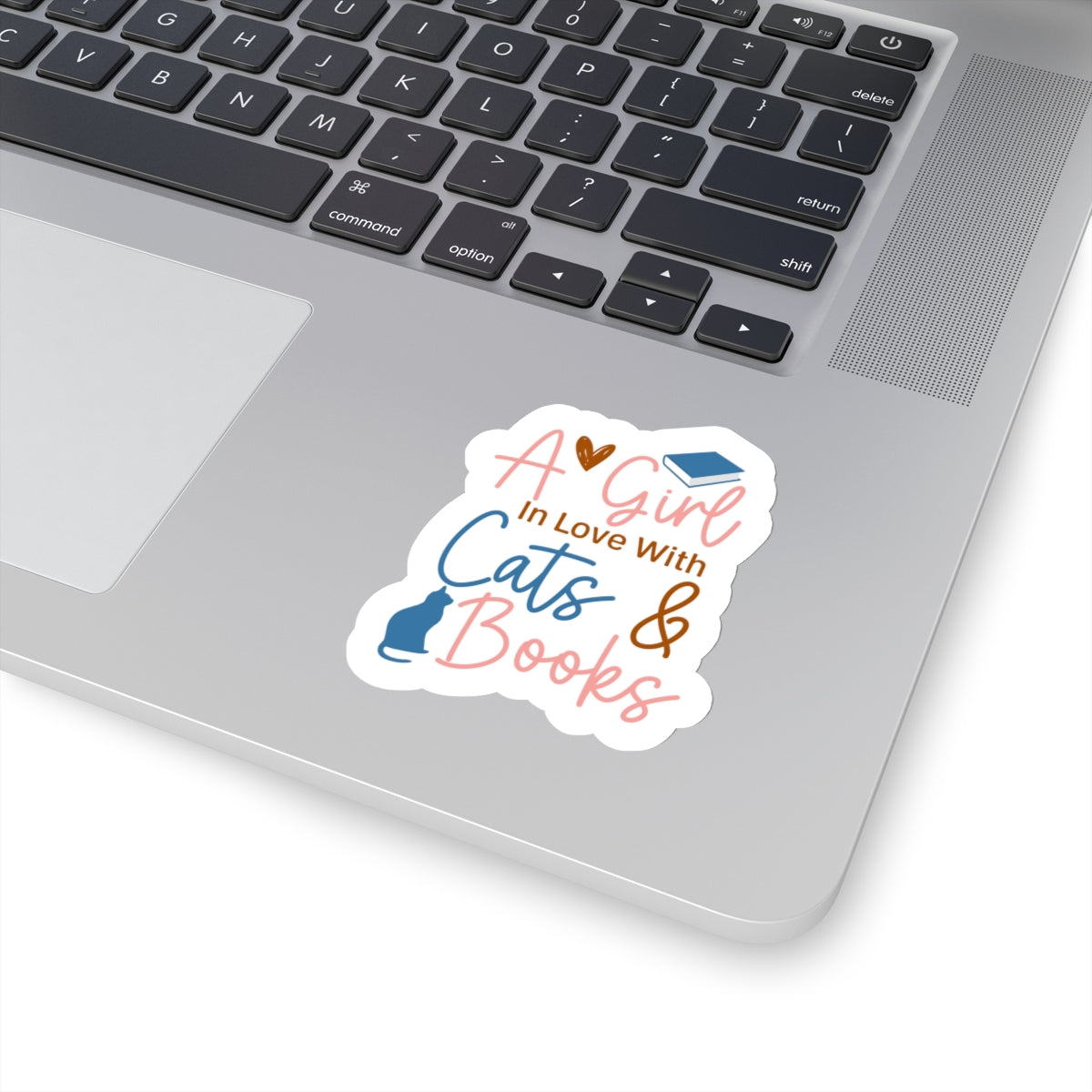 A Girl in Love with Her Cat and Books Kiss-Cut Stickers