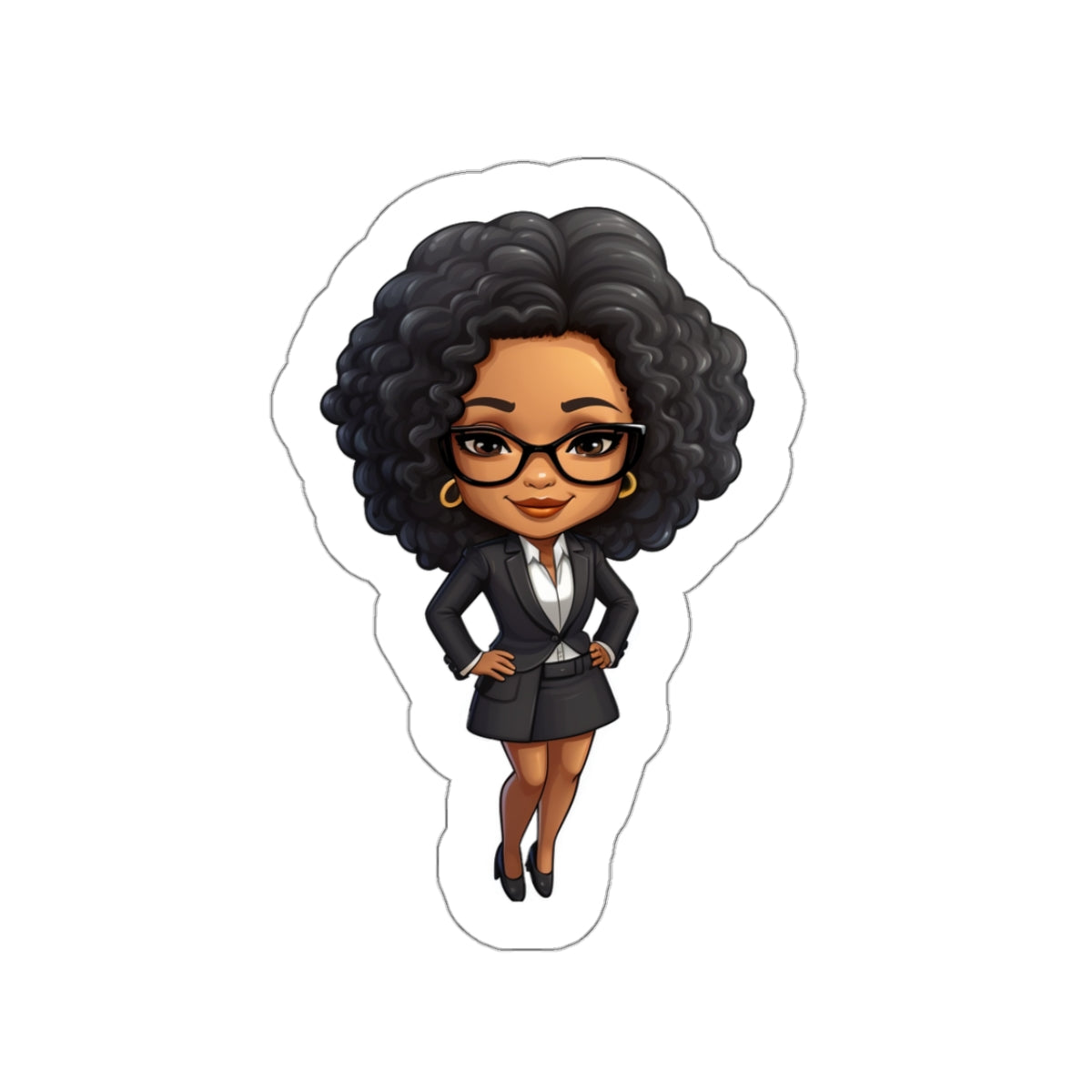 Chibi Style African American Business Woman (Boss Babe) in Black Suit with Skirt Kiss-Cut Stickers
