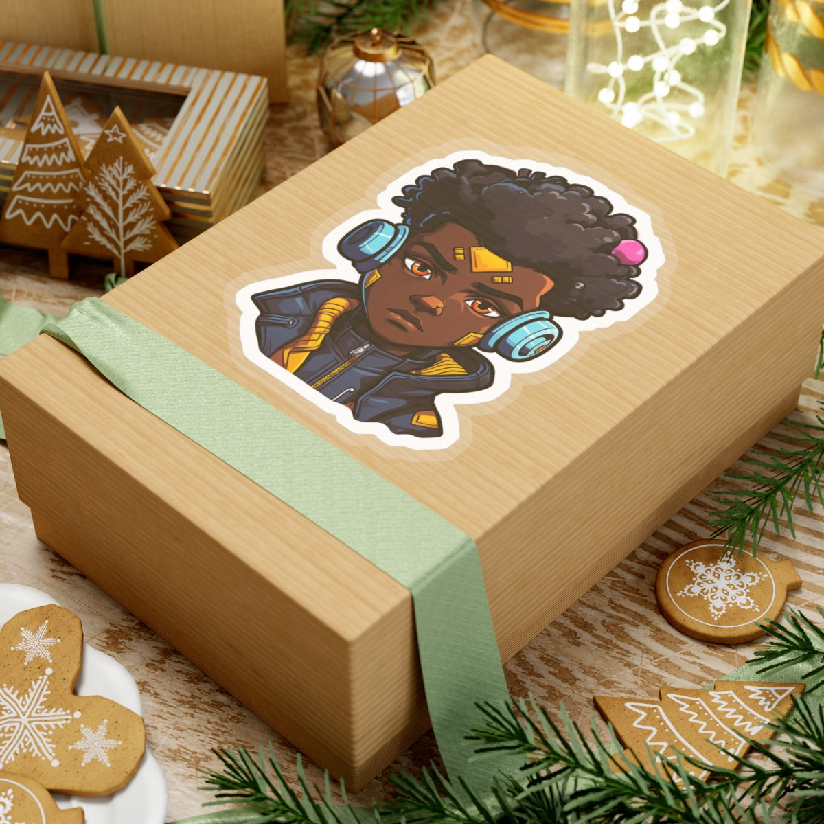 Kawaii Anime Style African American Young Man Boy with Headphones Kiss-Cut Stickers