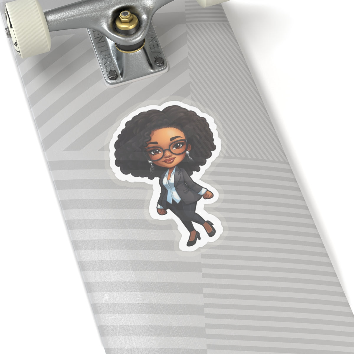 Chibi Style African American (Black) Business Woman Boss Babe in Black Suit Kiss-Cut Stickers