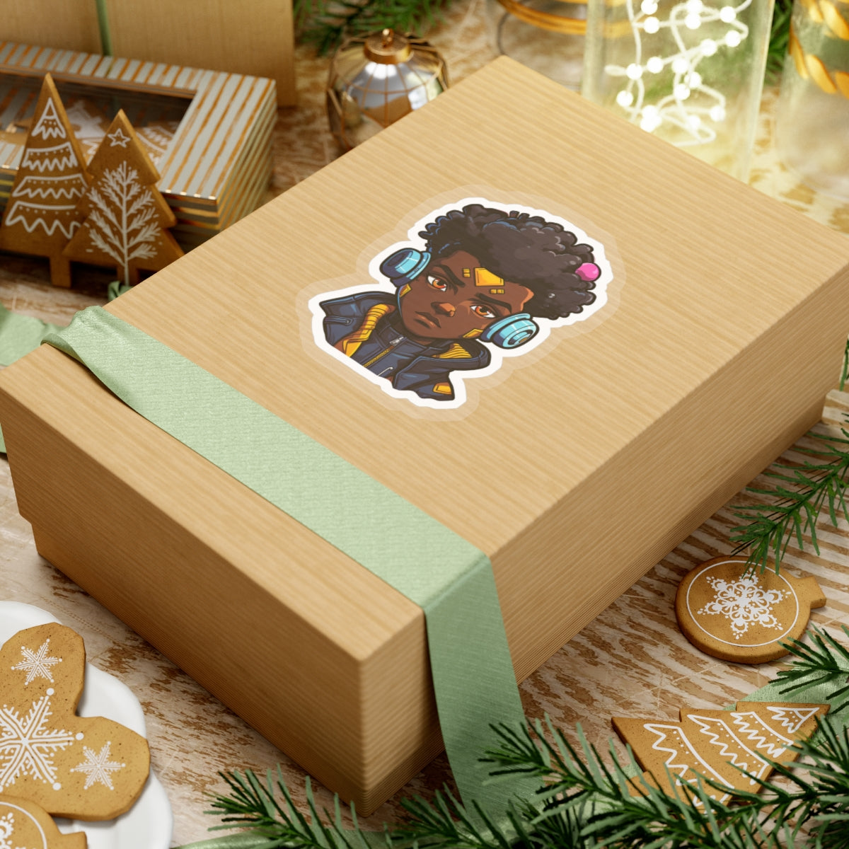 Kawaii Anime Style African American Young Man Boy with Headphones Kiss-Cut Stickers