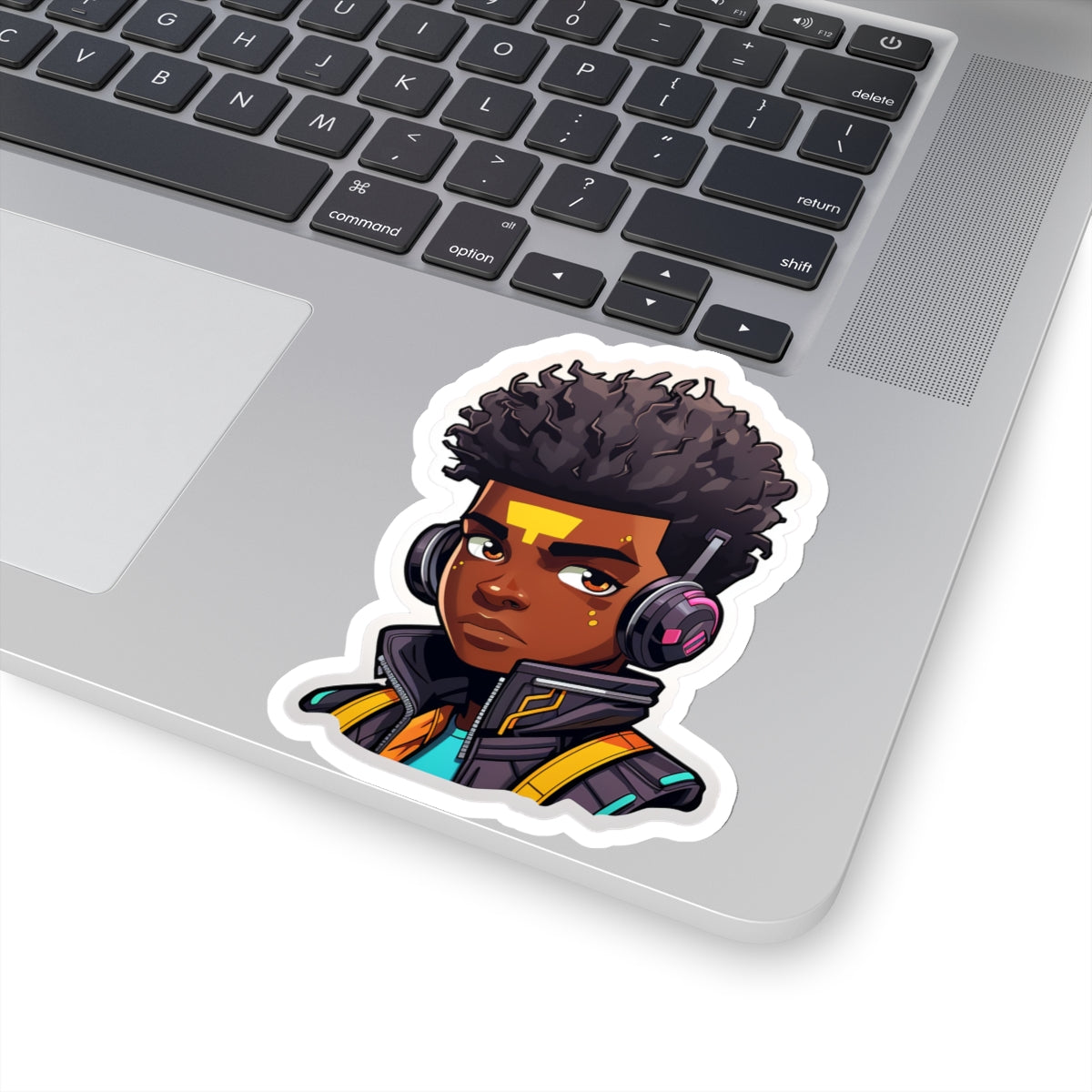Kawaii Anime Style African American Black Young Man Boy WIth Headphones and Jacket Kiss-Cut Stickers