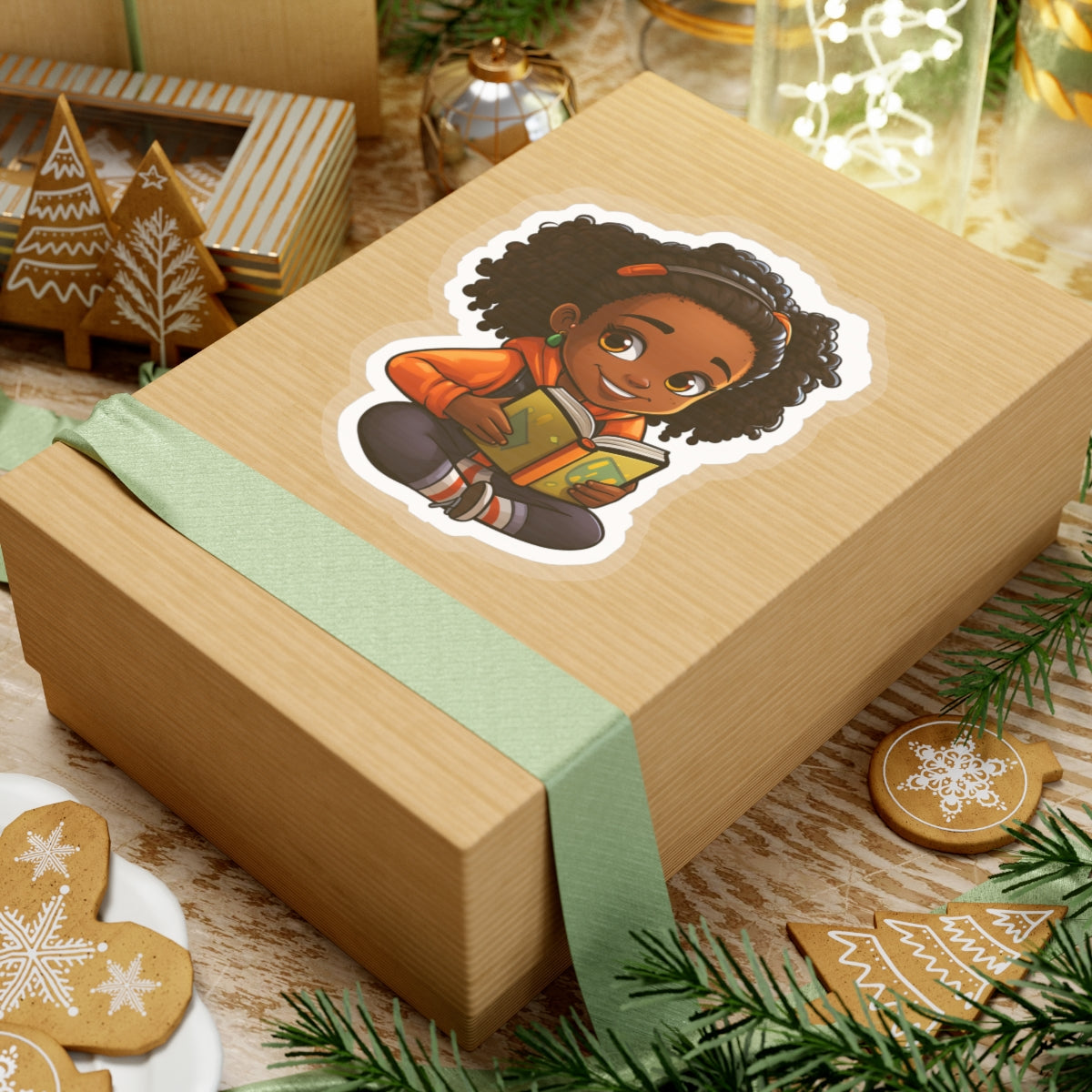 Chibi African American (Black) Book Dragon Power Reader Kiss-Cut Stickers