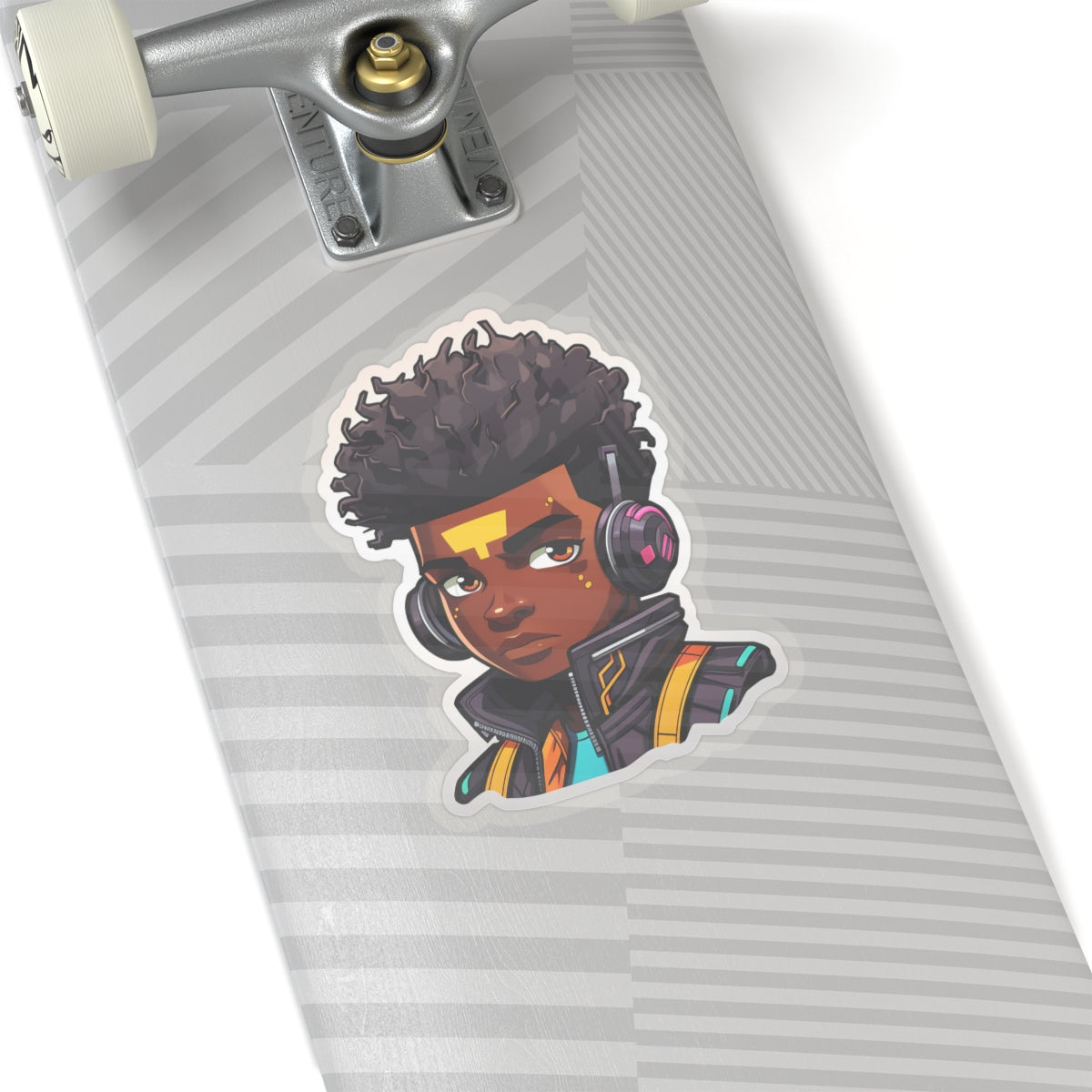 Kawaii Anime Style African American Black Young Man Boy WIth Headphones and Jacket Kiss-Cut Stickers