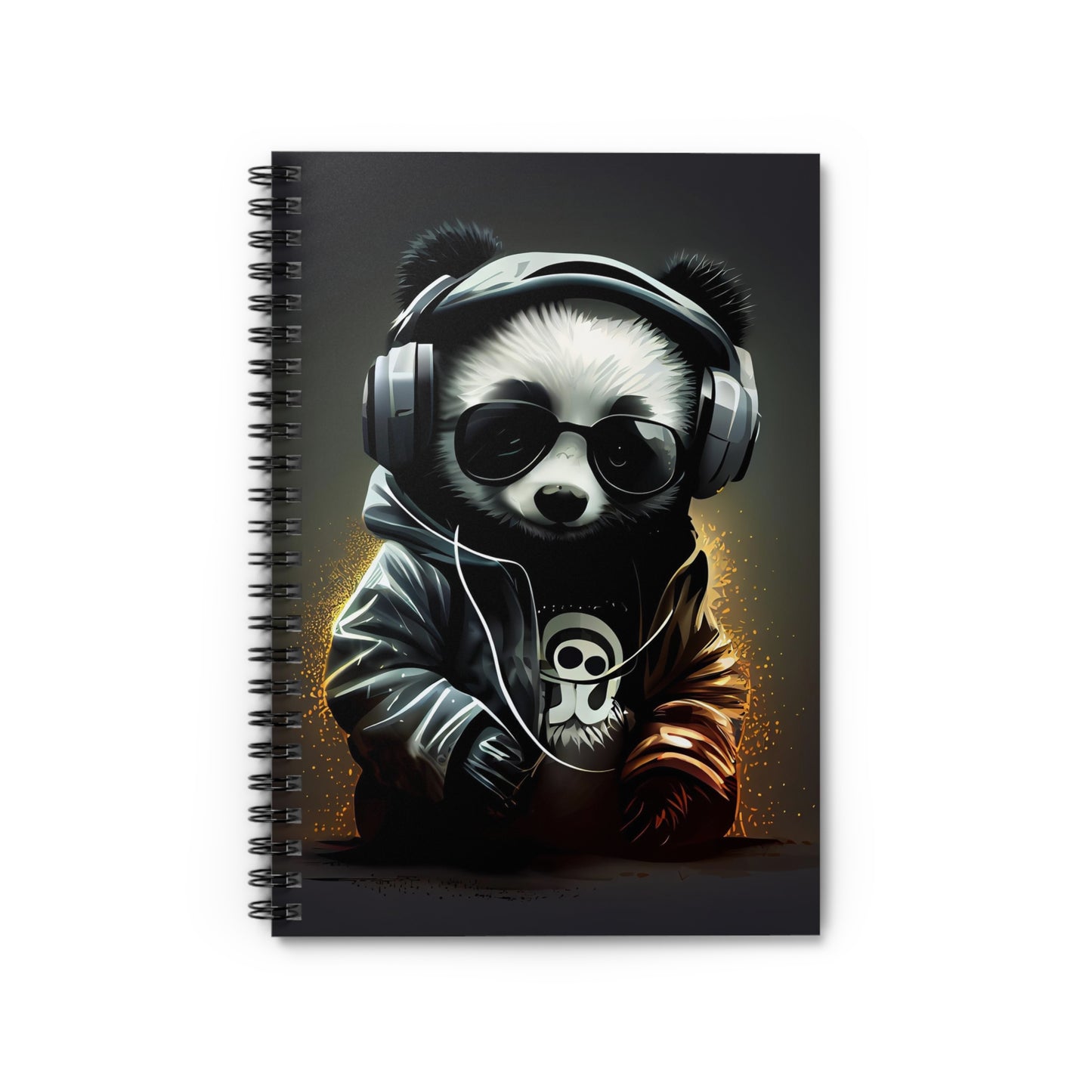 Cool Rockstar Panda with Headphones Spiral Notebook - Ruled Line