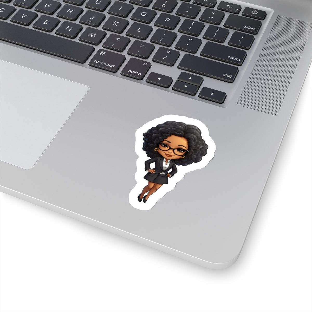 Chibi Style African American Business Woman (Boss Babe) in Black Suit with Skirt Kiss-Cut Stickers