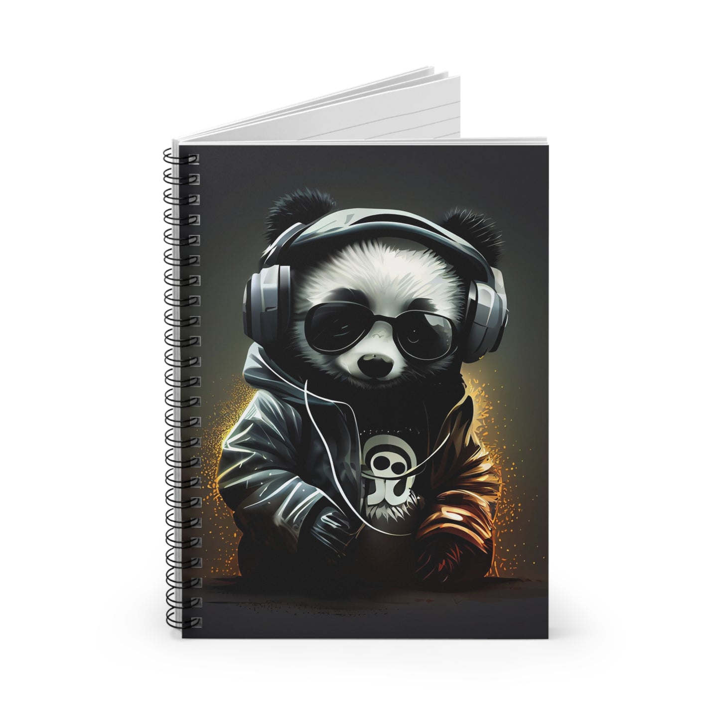 Cool Rockstar Panda with Headphones Spiral Notebook - Ruled Line