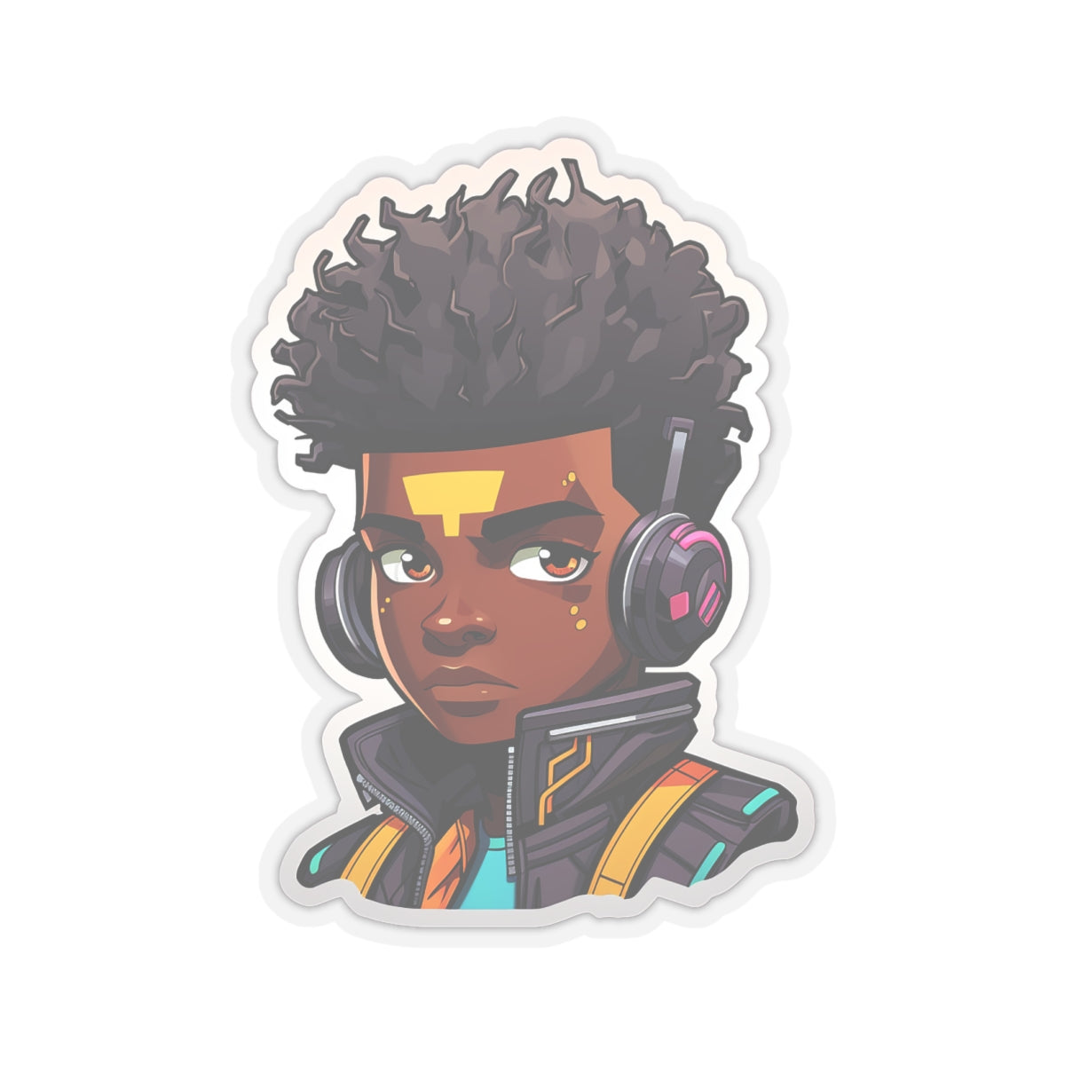 Kawaii Anime Style African American Black Young Man Boy WIth Headphones and Jacket Kiss-Cut Stickers