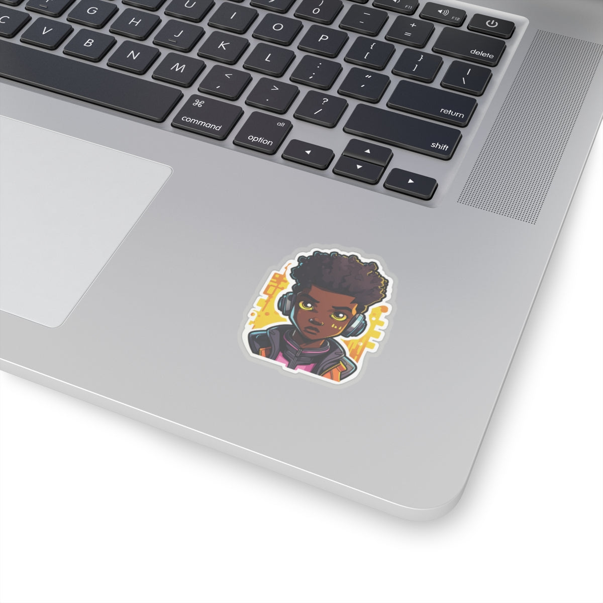 Kawaii Anime Style African American (Black) Young Man (Boy) in Yellow or Golden Background Kiss-Cut Stickers