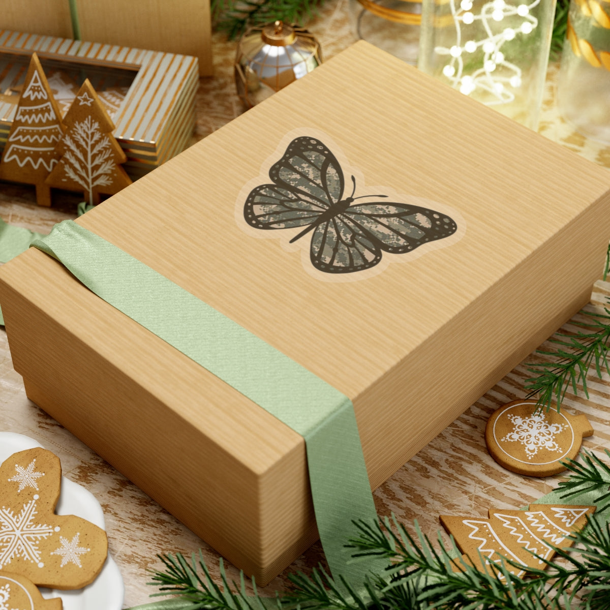 Camo Butterfly Kiss-Cut Stickers for the Army Marine Corps Military Wife Gift